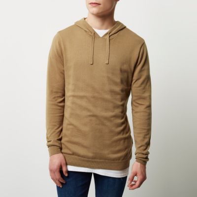Brown slim fit basic casual hoodie